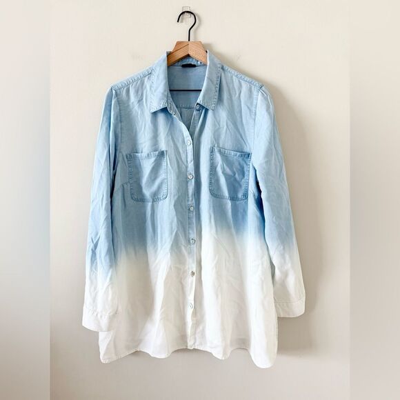 J. Jill Denim Chambray Button Down in Blue White Ombre - Size L - Picture 1 of 5